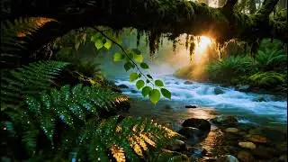 Serene Forest Ambience Sounds | Natural River Flowing Sounds | Morning Birds Chirping Ambience