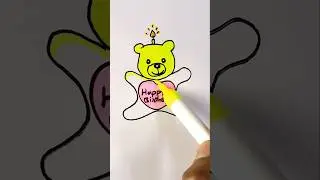 Birthday 🥳 Teddy 🧸Candle drawing for Kids #shorts #ytshorts #drawing #art #kidsart