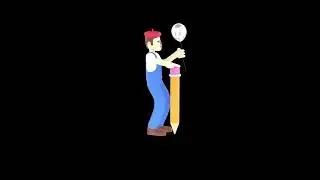 3D Cartoon Painter Turntable | Angry Artist with Silver Balloon and Giant Pencil