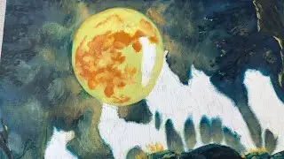 ASMR Oil Painting | Adding Tree Branches to the Sky | Wolves Howling Series #12