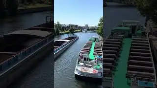 Slow River Journey &ndash; A Barge Moves Through Berlin-Spandau on the Havel