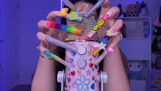 ASMR mic scratching with REALLY LONG NAILS 💚🌈💖 ~with foam cover and no cover~ | Minimal Whispers