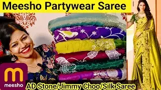 Meesho Saree Haul 🥰 Festival Special Partywear Meesho Saree Haul start 570 Rs stone work saree
