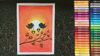 Sunset Scenery | Love Birds Drawing