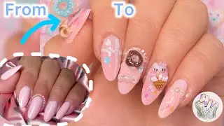 I Turned Simple Pink Nails into 3D Kawaii Dessert Nail Art 🍩🍬