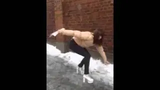 Fuuny girl in heels on ice