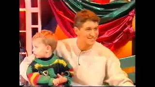 Gary Lineker and son on children's TV Christmas 1993. With a broken toe.