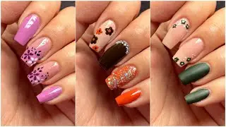 Easy flower nail art designs for beginners || Rhinestone nail art || Ombre nails