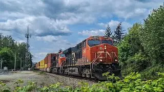 Canadian National Container Train Running Thru Fort Langley BC Canada 