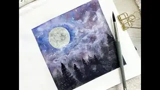 MOON-LIT GALAXY SKY, WATERCOLOR ART JOURNAL