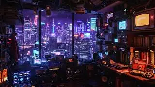 Cozy Cyberpunk Room 🌃 Rain on Window & Neon City View | 1 Hour Deep Focus Mix