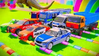 ALL POLICE CARS, AMBULANCE, FIRE TRUCK, COLORFUL CARS WITH TRUCK  FARMING SIMULATOR 22 #1
