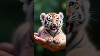 Tiny but Mighty: Miniature Tiger Roars on a Human Hand! 🐯✨