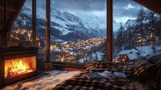Healing Winter Night Ambience ❄️ Warm Crackling Fireplace and Snow Sounds for Deep Sleep Therapy