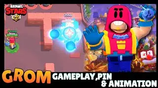 Grom Gameplay Brawl Stars - Brawlidays Update||All Grom Animations & Animated Pins Brawl Stars