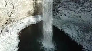 Ozone Falls, Tennessee - winter - descending into bowl with drone