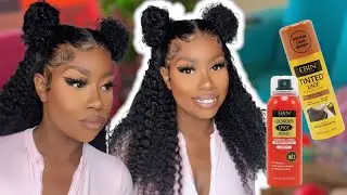 Two Easy Buns On A Kinky Curly Unit Using EBIN Wonder Lace Bond & Lace Tint Spray FT Lumiere Hair