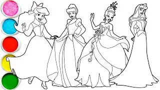 How to draw Princesses Disney - Ariel, Cinderella, Tiana and Aurora