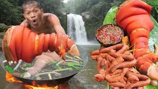 Mrr Cooking KH-Wilderness eating - Jungle Cooking Pig Leg Eat Easy Recipe.