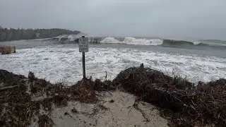 Crazy high tide and big waves at Pemaquid Beach, Maine - Jan 13, 2024
