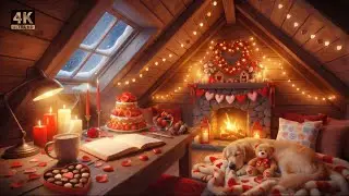 Romantic Valentine's Night with Golden Retriever Puppy 🌹 Cozy Attic Jazz & Fireplace Sounds