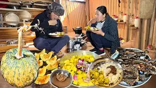 Village Style Smoked Dry Buff Curry with Rice | Buff Recipe Cooking & Eating | Countryside Life Vlog