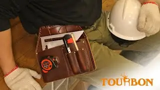 TOURBON Leather Carpenters Tool Pouch with Tape Measure Clip Pocket for Builders Electricans