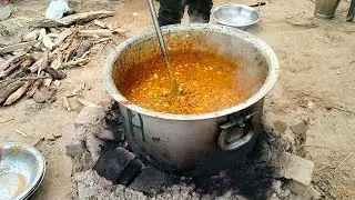 Kadahi matar panir ( very low spice) in huge quantity ! Desi style cooking in village