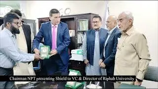 Chairman NPT Munir Ahmed presenting Shield to VC Dr Anis Ahmad  & Director Rehan Hassan Riphah Uni.