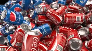 Pepsi and Coca Cola tower cans destruction - Rigid Body simulation - 3D Animation  (Cinema 4D)