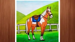 How to draw a horse step by step | How to draw a horse for beginners | Horse Scenery Drawing Easy