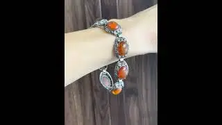 Vintage Arts and Crafts Silver Amber Cabochon Bracelet