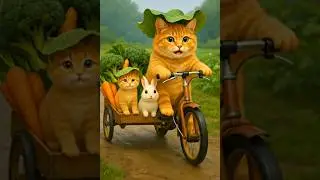 Cute Cat Riding Bicycle in Rain with Bunny | Realistic Animation
