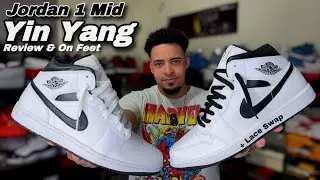 Jordan 1 mid Yin Yang &mdash; обзор и замена шнурков (белые, черные)
