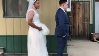Groom waits for &ldquo;first look&rdquo; but it&rsquo;s actually the best man in a wedding dress.