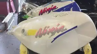 1991 Zx7r aluminum gas tank dent repair and paint. No bondo