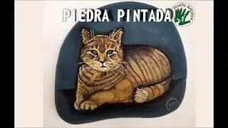 Gato-PIEDRA PINTADA- Gatto dipinto a mano