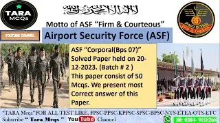 ASF Today Corporal Solved Paper | ASF Corporal Paper Today || ASF Batch#2 || Today ASF paper || Mcqs