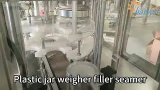 #Automatic plastic jar rotary type filler #equipment, auto #servo easy peel off lid #seaming machine