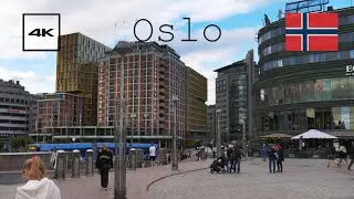 Oslo, Norway 4k walking tour. Central station, Karl Johan's street.