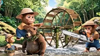 Bandar Aur Bhalu Milkar Bana Rahe Sapno ka Water Wheel -Cartoon -Video 