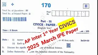 AP Inter 1st Year Civics 2025 March Question Paper Boards IPE Andhra Pradesh Political science