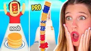 EL PANCAKE MÁS LARGO DEL MUNDO en SIMULADOR DIFÍCIL 🥞 NOOB vs PRO vs HACKER en Pancake Run!!