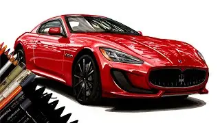 Realistic Car Drawing - Maserati GranTurismo - Time Lapse - Drawing Ideas