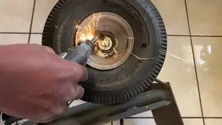 Dolly Handcart Marathon tire replacement easiest way to remove pushnut cap Using rotary drill