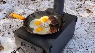 Camp Cooking Breakfast On Woodstove Alone In The Forest