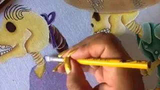 PINTURA EN TELA pareja de calaquitas rebozo cinco con cony