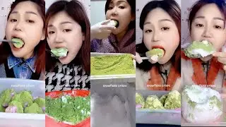 ASMR her squeaky matcha ice eating only bites