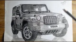 New Mahindra Thar Pencil Sketch🚗