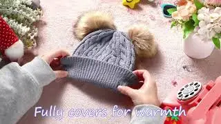 Kids Winter Pompom Hat Knitted Ski Beanie Hat Double Pom Beanie Cap for Girls Boys